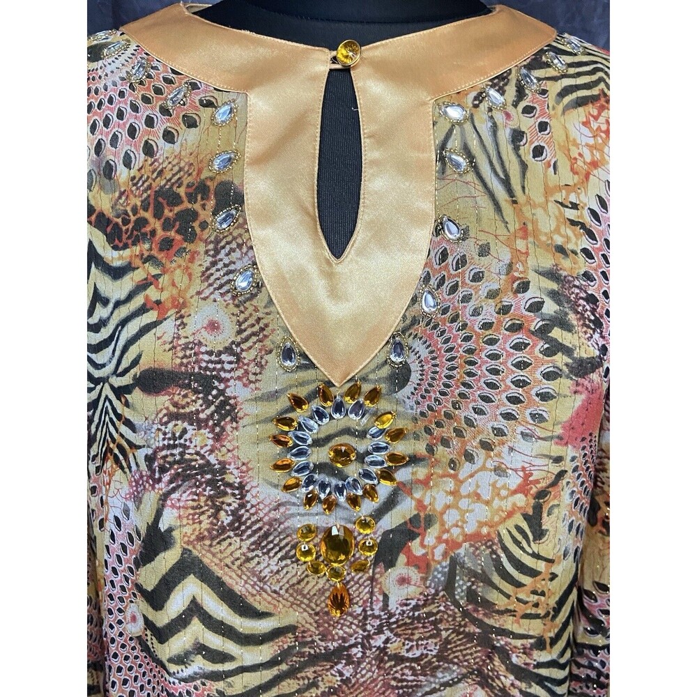 Diane Gilman Size Small Silk Beaded Embellished Semi Sheer Tunic Top - Picture 2 of 5